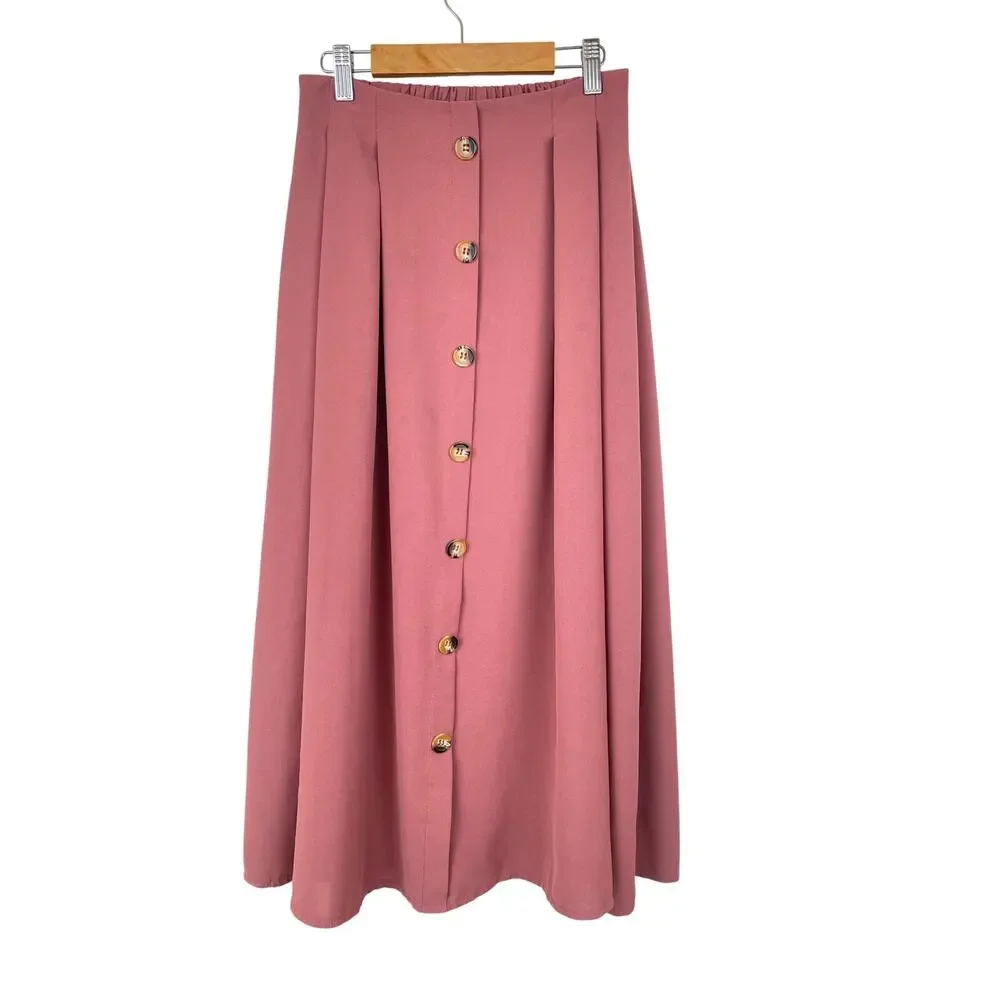 Womens Skirt Sz M Cottage Coquette Teacher Indie Grunge Midi Twee‎ Flowy Pink